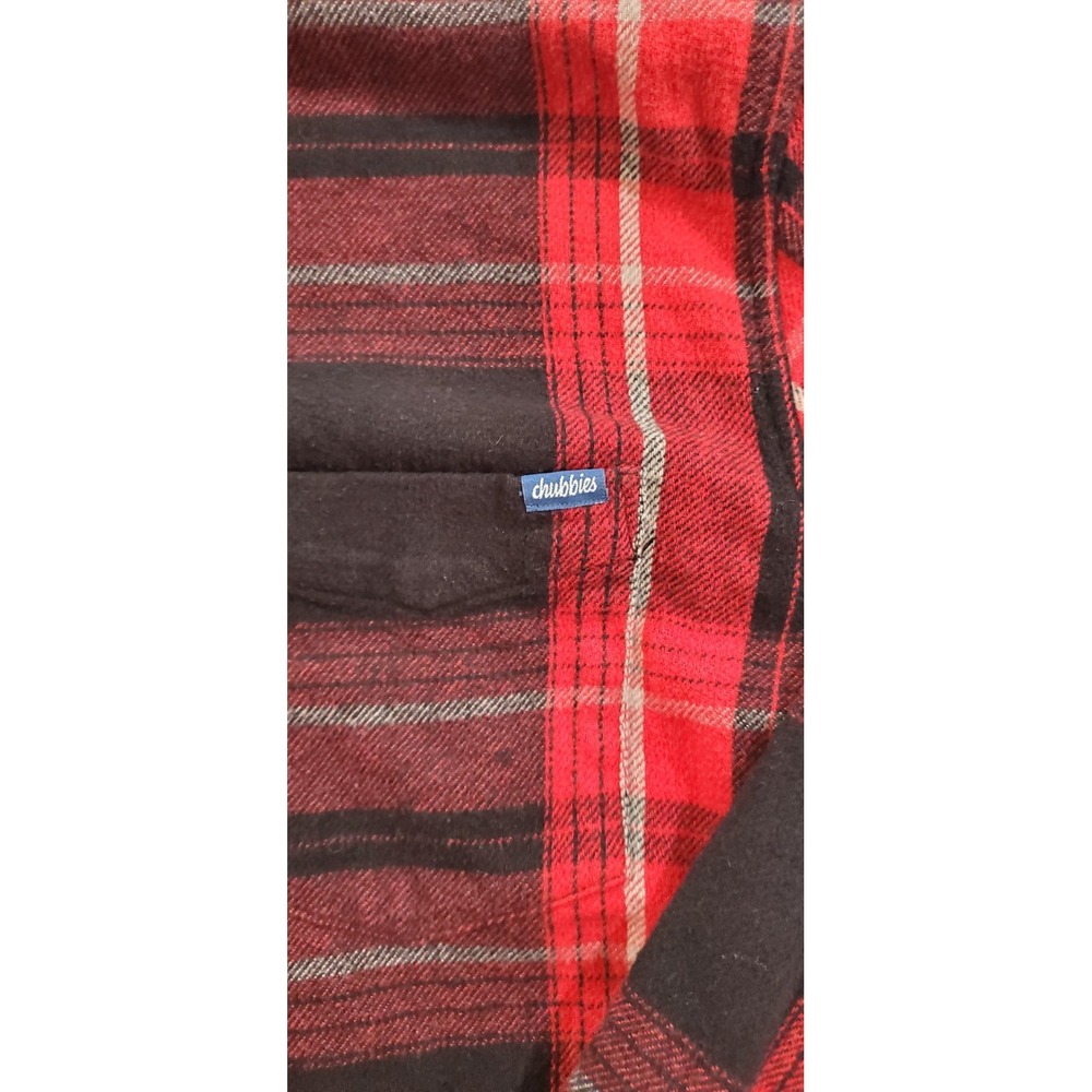 Chubbies Button Down Shirt Mens L Black Red Flannel Plaid Long Sleeve Collared - Picture 7 of 8